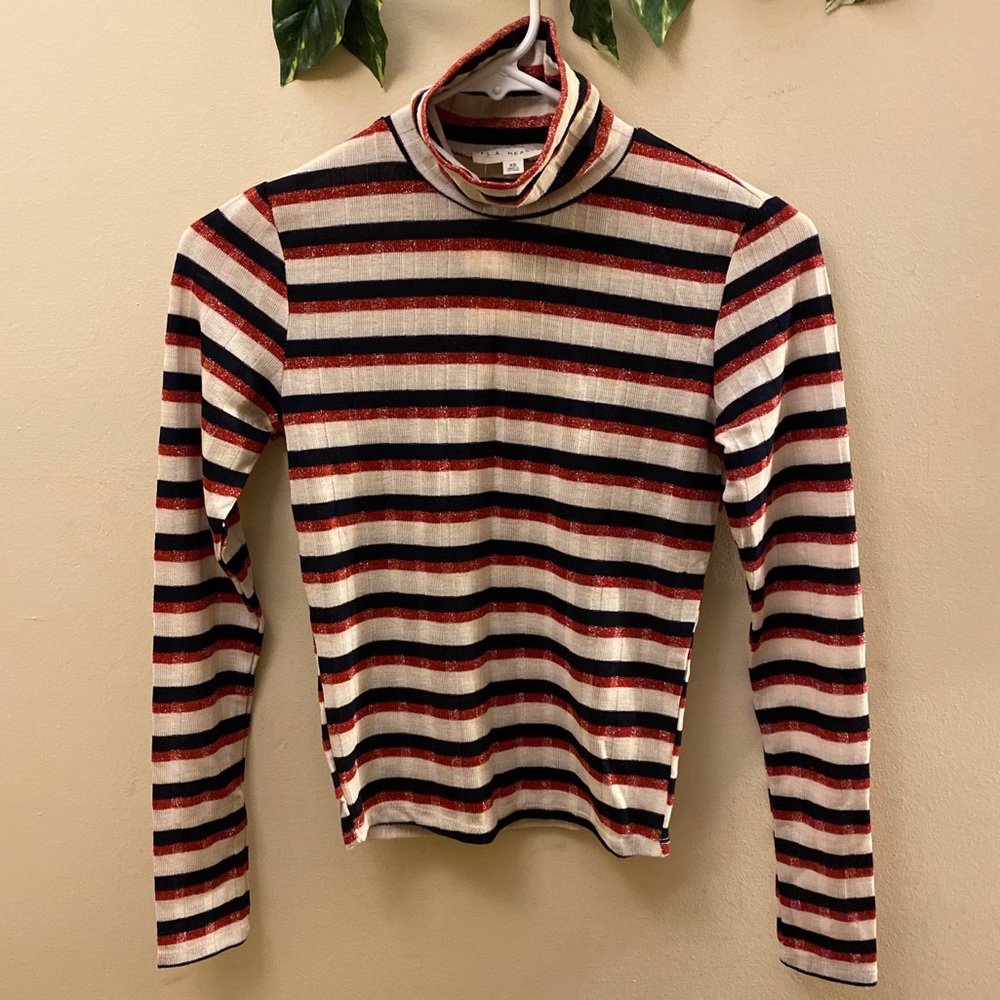 Striped turtleneck long sleeve tee